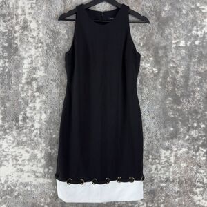 Ivanka Trump Sz 6 Black & White Sheath Dress Sleeveless Stretch Office Business